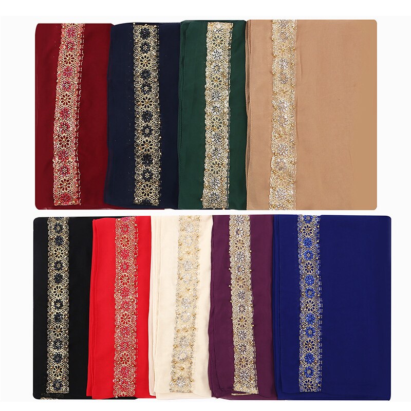 Moslim vrouwen hijab sjaal effen chiffon parel hoofddoek met diamant elegante dame Islamitische foulard sjaals en wraps hoofd sjaals