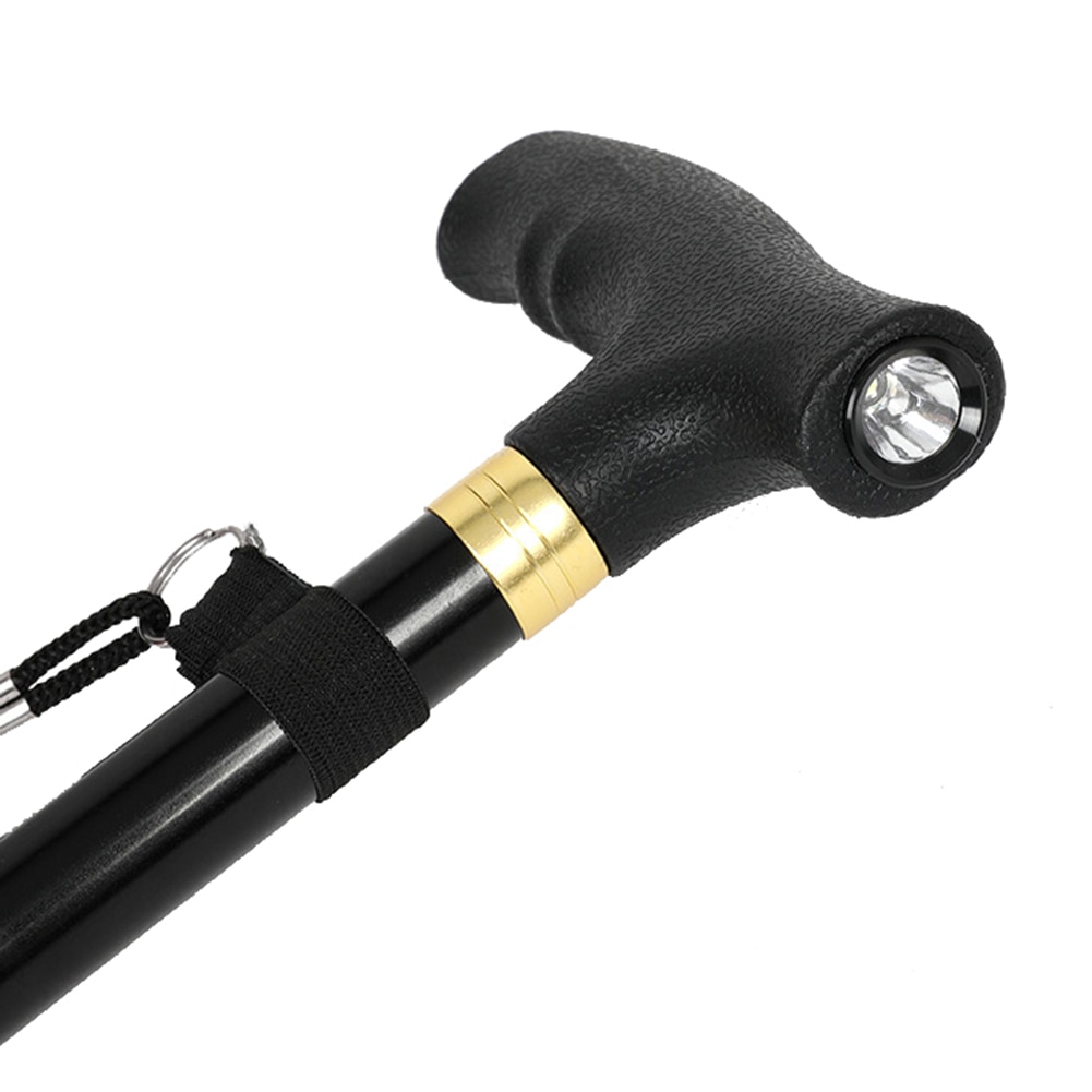 LED light walking stick T-handle walking cane for elderly people folding trekking hiking poles telescopic pole crutches