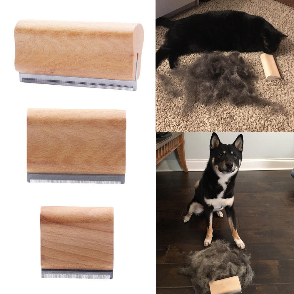 Huisdier Ontharing Kam Massief Houten Handvat Rvs Pet Grooming Kam Hond Kat Hair Deshedding Kam Borstel Voor Katten honden