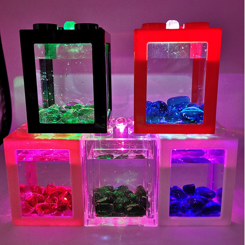 Desktop Small Fish Tank With Built-in Light Mini Stackable DIY Turtle Tank Aquatic Plant Ornamental Box Aquarium Decoration