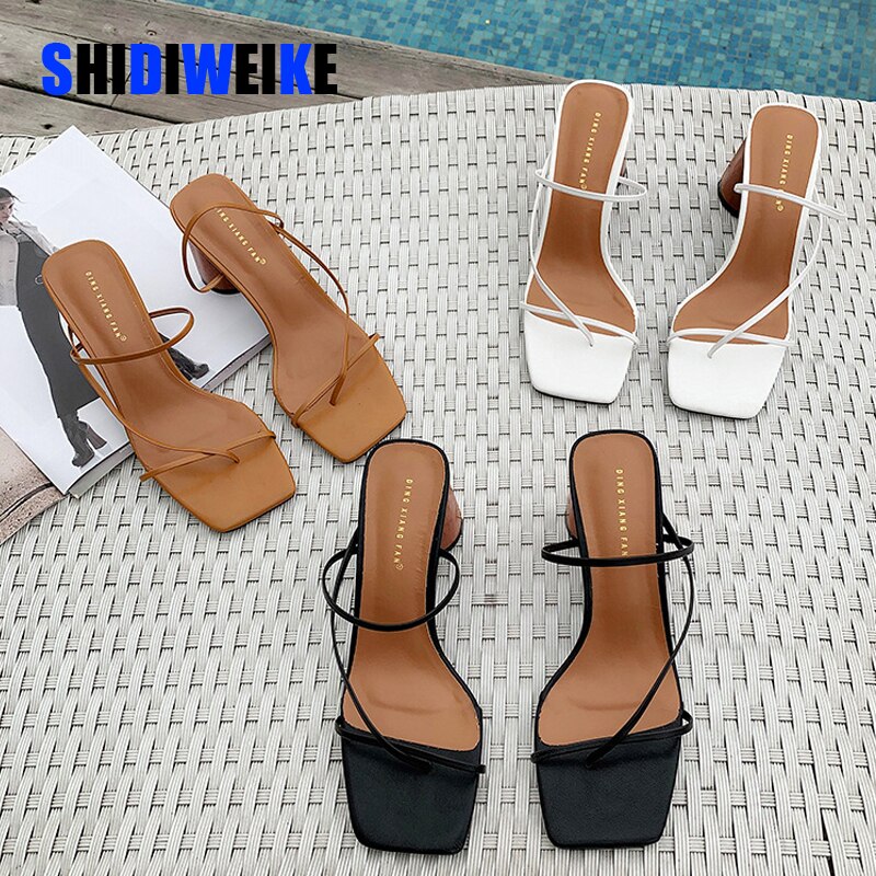 holz Ferse Slipper frauen Sandalen Jahrgang Karree Schmale Band hoch Hacke Sandalen Frauen Sommer Schuhe Frauen I074