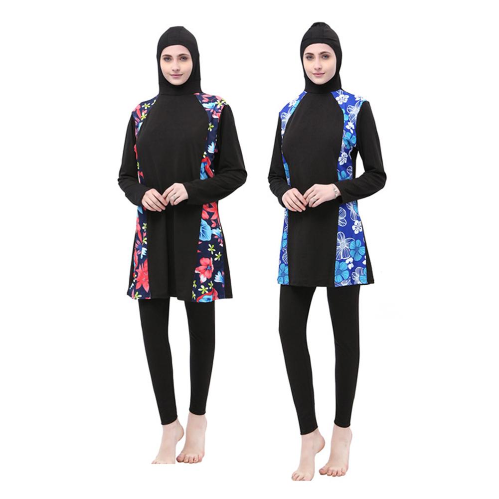 Moslim Badpak Plus Size Islamitische Badmode Vrouwen Full Face Hijab Badmode Brandende Islam Badpak Met Bloemen Kleding Burkinis