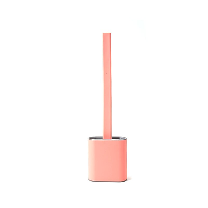Cepillo de inodoro a prueba de fugas de agua con base de silicona, Wc, cabeza plana, cerdas suaves flexibles, juego de soporte de secado rápido: A-Pink