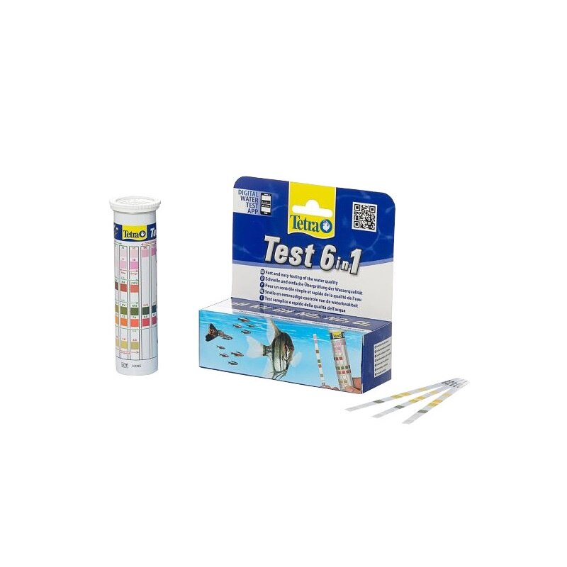 Tetra Test 6 In 1 - 25 Strisce Per Controllo Acquario | PH, Nitriti, Nitrati, Cloro, GH E KH