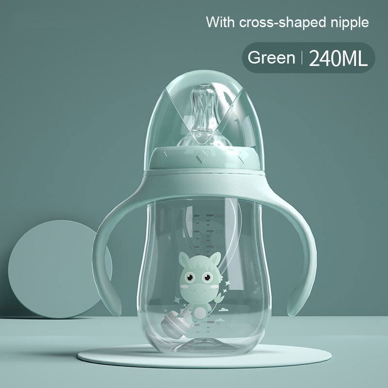 Baby Flessen Drinkbeker Zuigfles Brede Kaliber Multifunctionele Melk Drinken Water Tweeërlei Gebruik Fles Bpa Gratis: Green 240ml