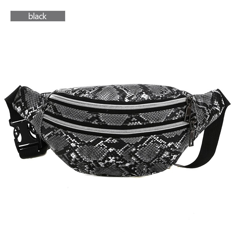 AIREEBAY 3-Tasche Serpentin Frauen Taille Tasche Dame fanny Pack Gürtel Tasche Mini frauen Tasche Luxus taille Pack: 4216Schwarz