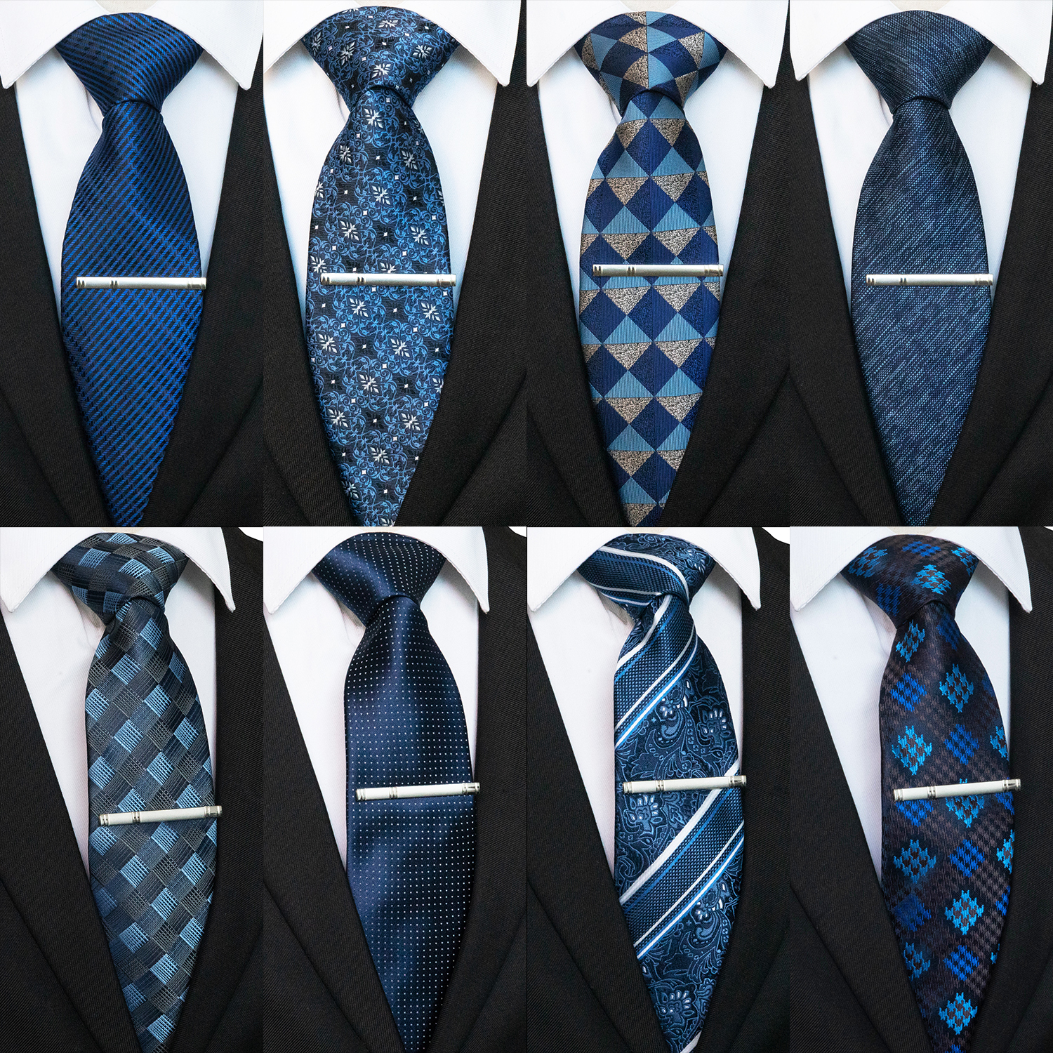 JEMYGINS – cravate en soie pour hommes, ensemble de boutons de manchette, à carreaux, rayures, bleu marine, 100%