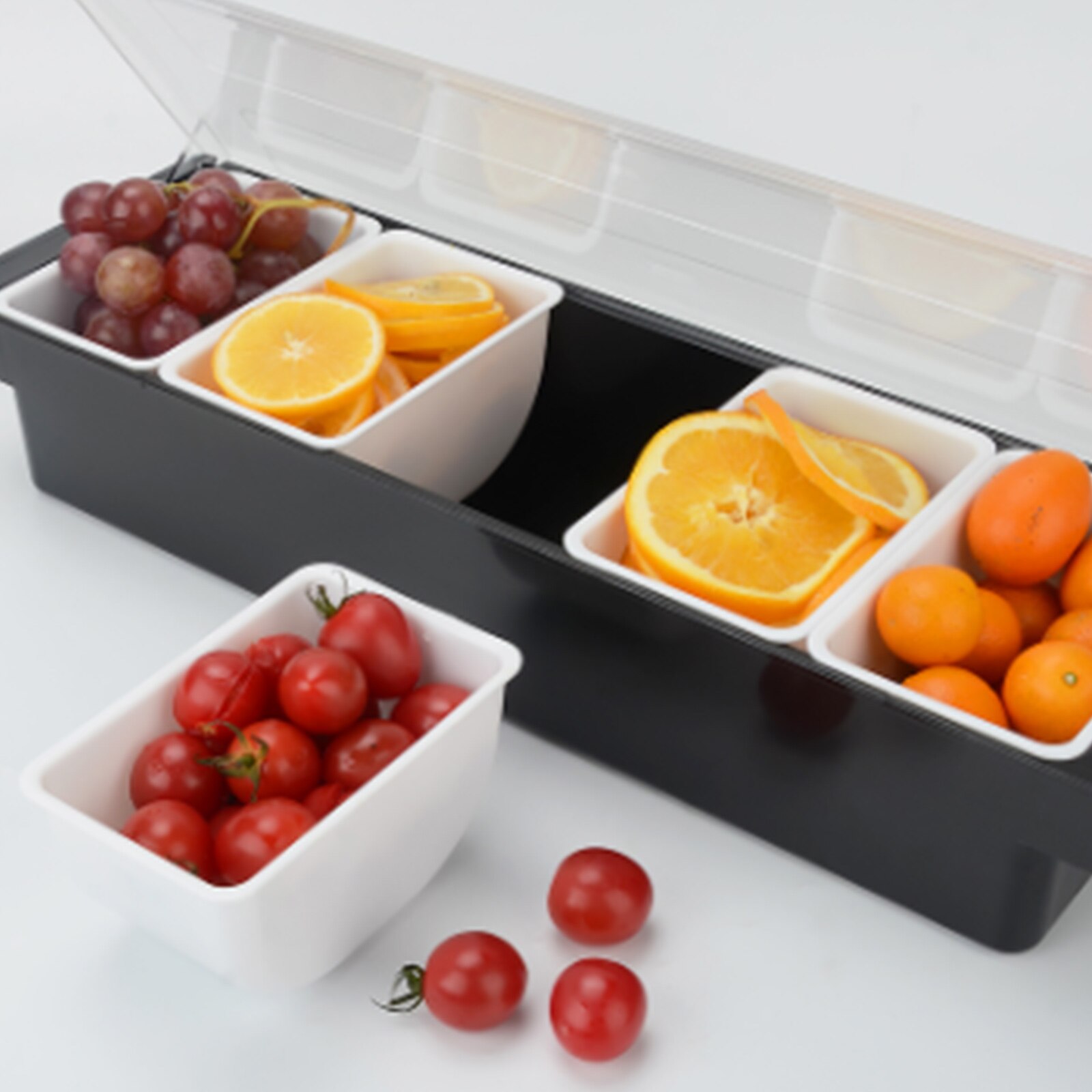 6 Compartment Condiment Dispenser Bar Fruit Caddy Garnish Tray Kitchen Spices Storage Holder Accessories