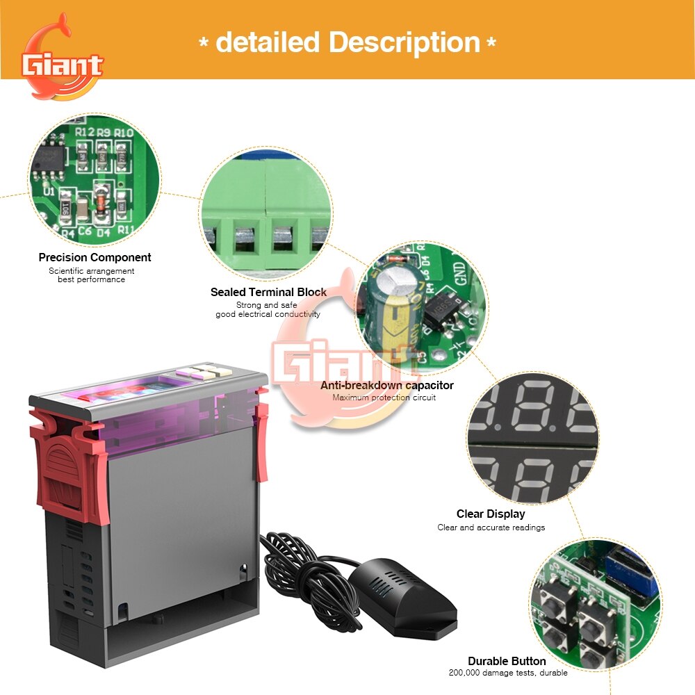 SHT2000 Dual Digital Thermostat Temperature Humidity Controller Thermometer Hygrometer Controller AC 110V 220V DC 12V 24V 10A