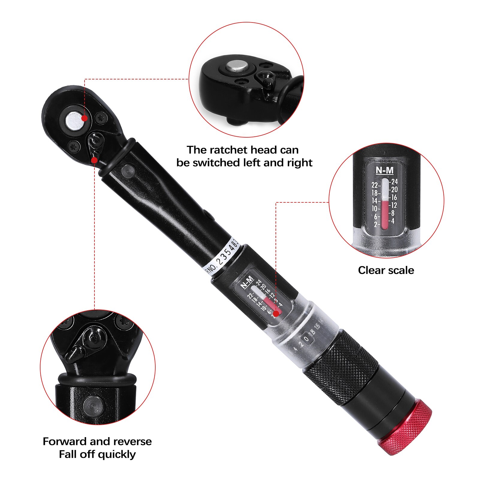 11PCS 2~24Nm 1/4 Inch Preset Torque Wrench Bits Set Mini Adjustable Torque Wrench Window Torque Value Display Quick Release