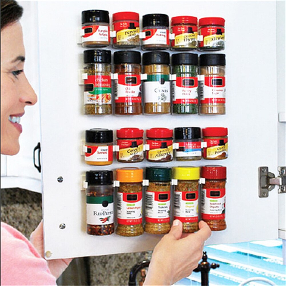 2/4 Lagen Kruidenrek Organizer Muur Kastdeur Opknoping Spice Jars Clip Haken Set Opslag Houder Grijper Keuken Accessoires