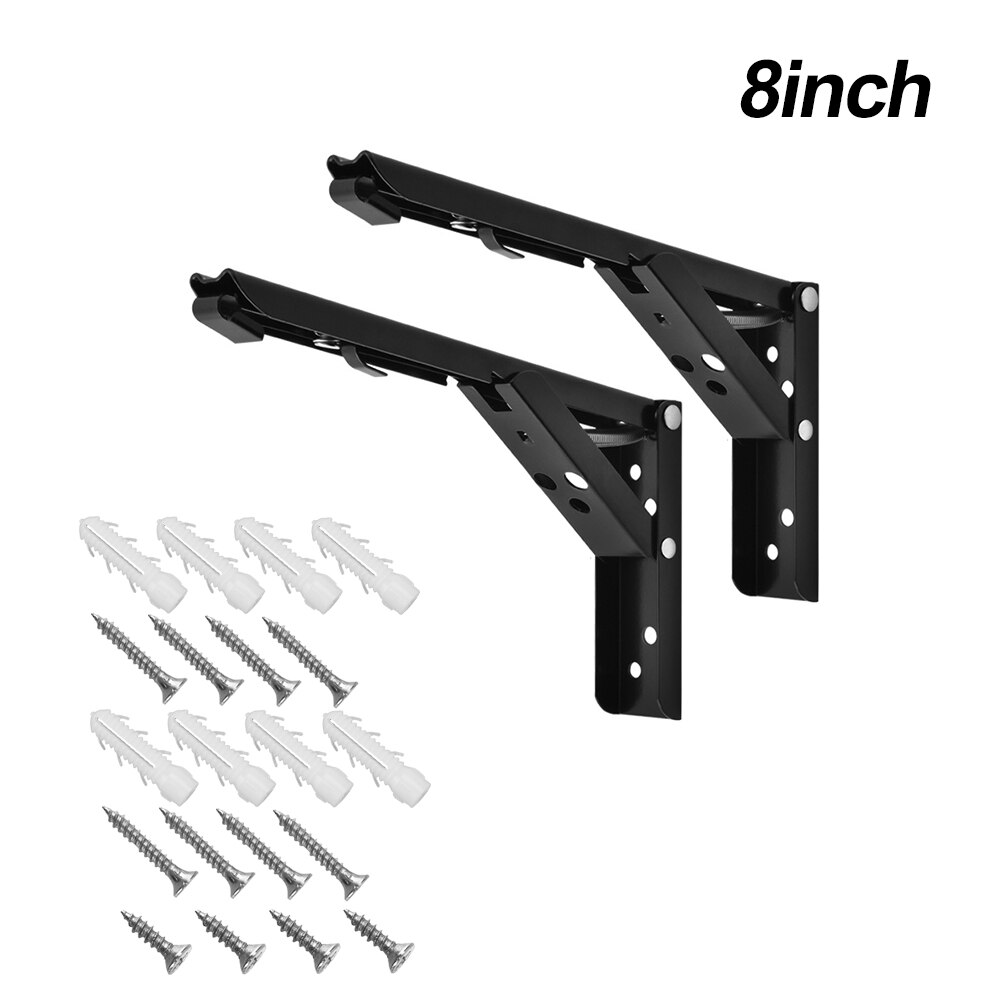 Triangle Table Shelf Bracket Heavy Support 2pcs Wall Mounted Stainless Steel Folding Angle Bracket 8-12 Inch: Paint Black-8 inch