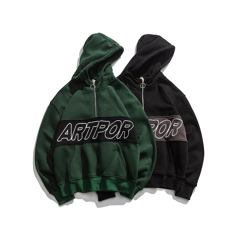 Campus Style Winter Fleece Pullover Hoodies Hip Hop Print Harajuku Streetwear Men Autumn Cotton Warm Hooded Sweatshirts Green