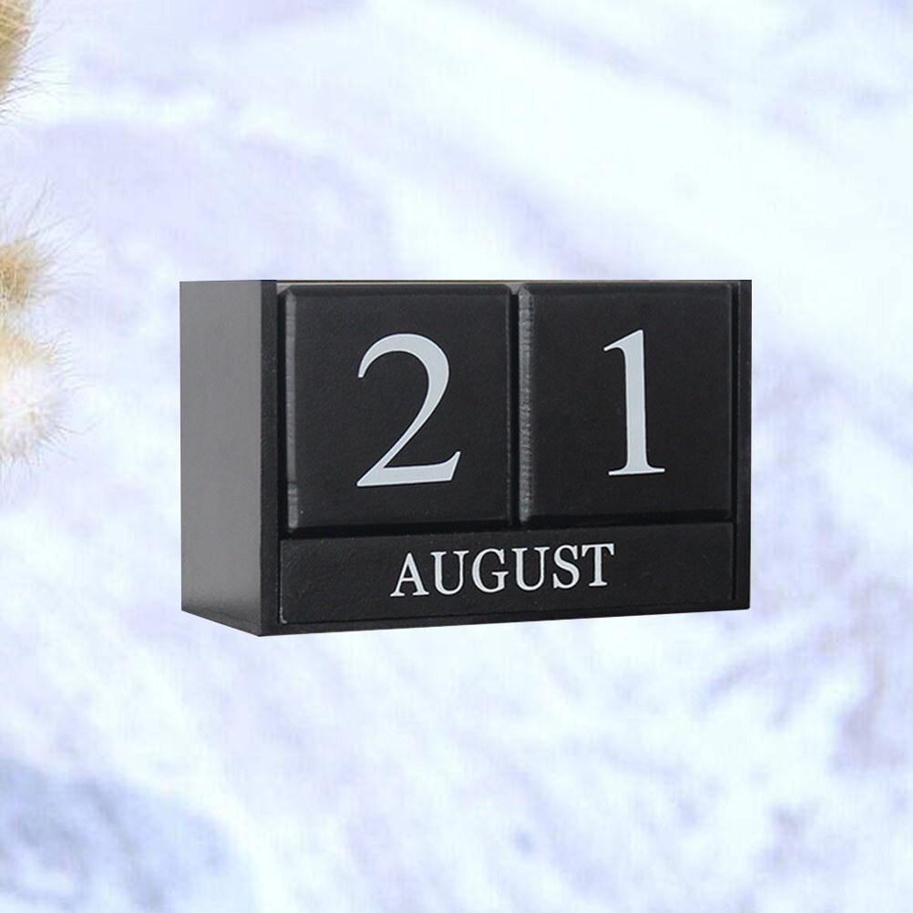 3pcs Desktop Wooden Manual Calendar Office Decoration Table Home Ornament Decor(Black)
