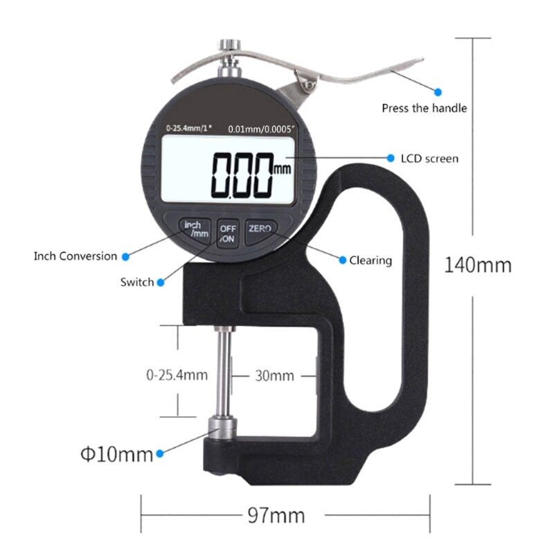 Electronic Micrometer Digital Dial Thickness Gauge with LCD Display Inch/Metric Calipers 0-1&quot; / 0-25mm Gauge 0.00004&quot;