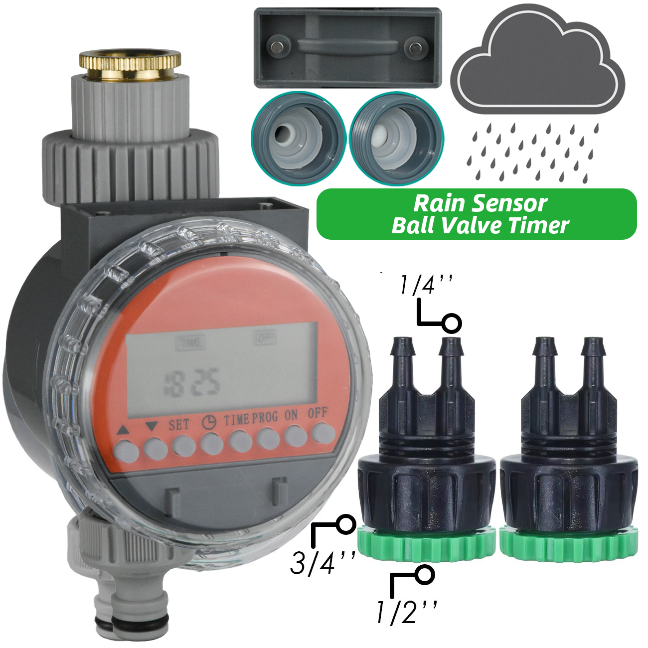 Zawór kulowy czujnika deszczu robić szklarni KESLA, bezciśnieniowy, z timerem robić automatycznego nawadniania, zestaw robić nawadniania kropelkowego, zbiornik na wodę.: szary