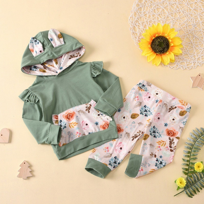 Hipac baby pige outfit spædbørn piger tøj sæt nyfødte blomster sweatsuit bukser jakkesæt børn børn hætte top 2 stk