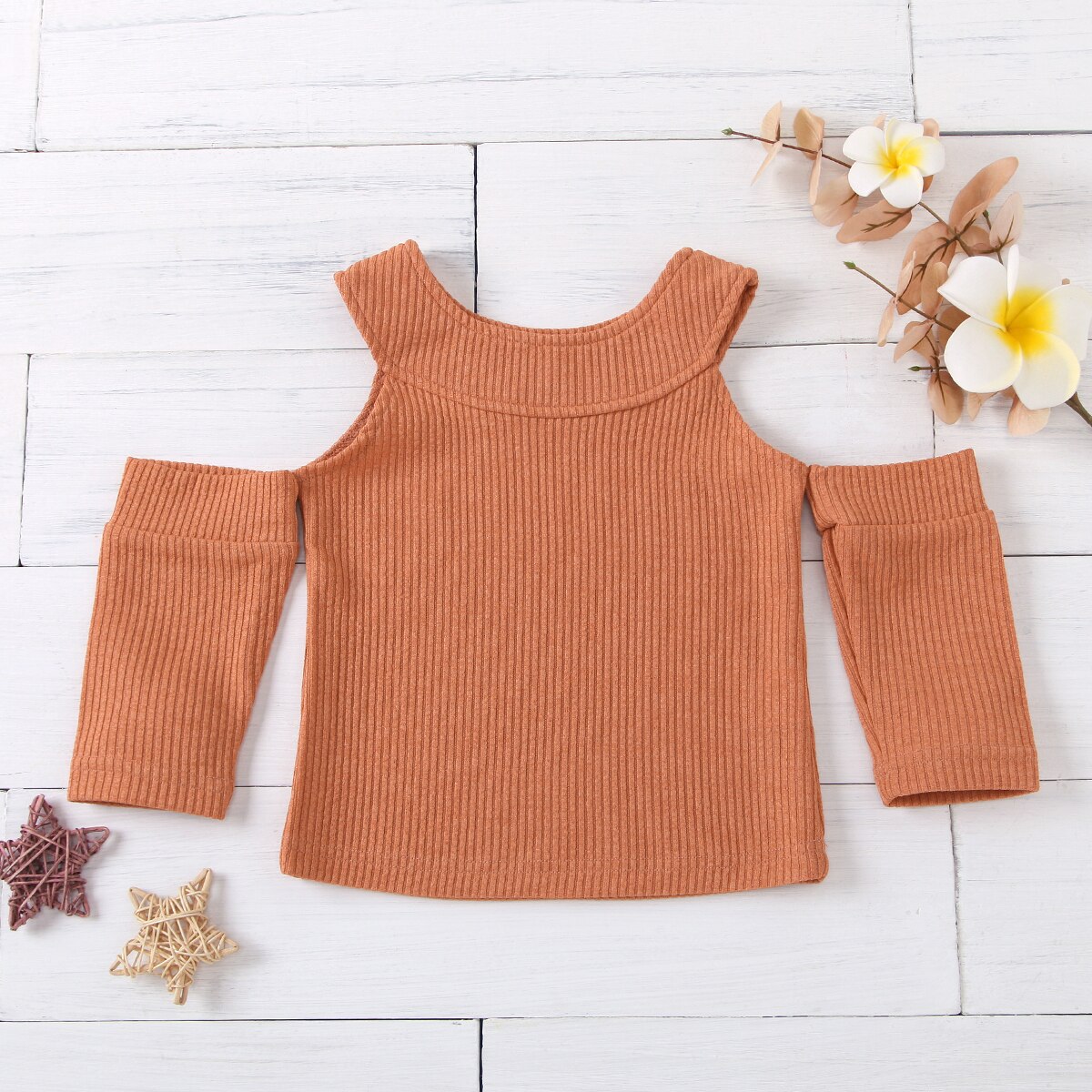 Focusnorm efterårspiger strikket sweater toppe solid langærmet off shoulder pullover varme toppe kun 1 stk sweater top 2-8y