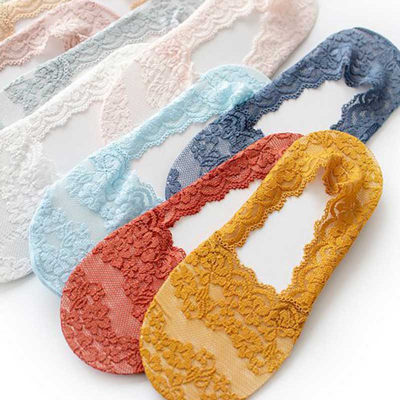 Silicone Shallow Women Socks Lace Slipper Ankle Socks Invisible Seamless Low Cut Boat Socks For Female Ladies Casual Calcetines