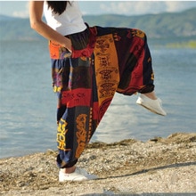 Pantalon femme sarouel Baggy imprimé décontracté Hippie Joggers pantalon croisé pantalon ample Aladdin lanterne jambe large coton lin pantalon Plus