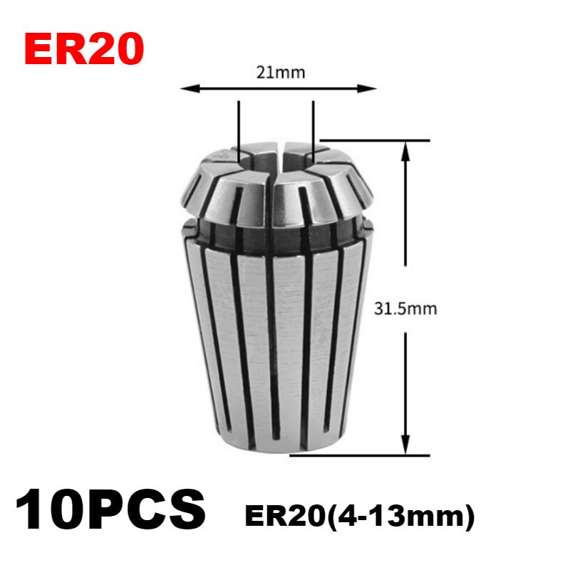 Router Collet Extension Chuck Rod Engraving Machine Extension Rod with Spring Collet Set for CNC Milling Lathe Tool: 10Pcs ER20