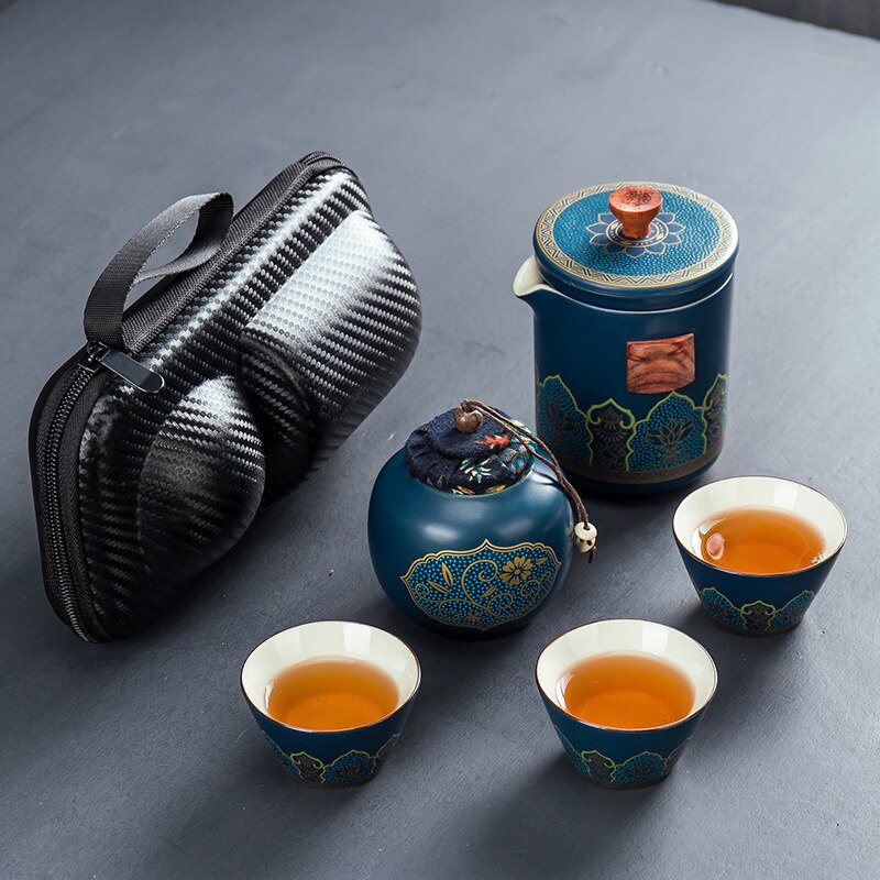 Kinesisk kung fu teset keramisk bärbar tekanna set utomhus resor gaiwan te koppar te ceremoni tekopp drinkware fin: Stil 5