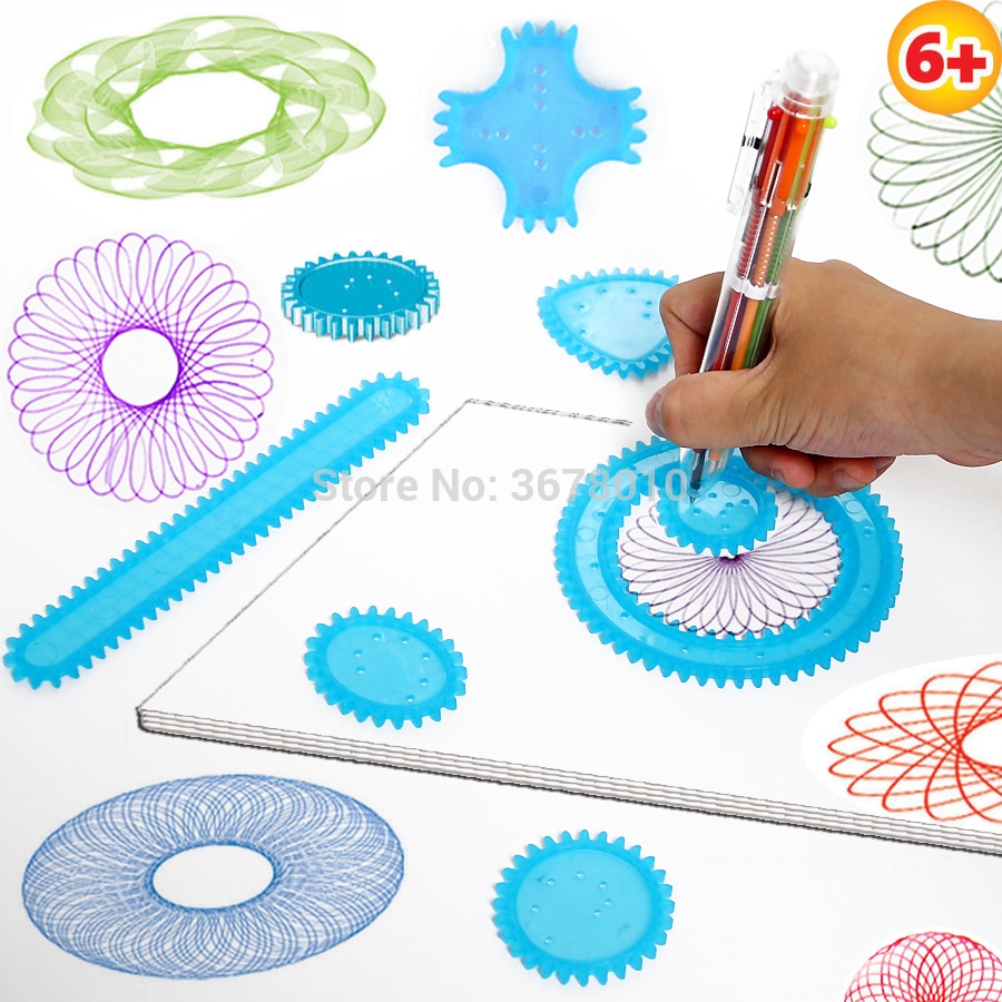 Spirograph Art Tekening speelgoed playset Spiraal Ontwerpen met 8 Grijpende Tandwielen & Wielen, 6-kleur Pen Educatief speelgoed voor kinderen