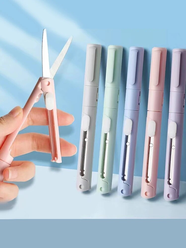 Mini tijeras portátiles 2 en 1, cúter de papel, bolígrafo de bolsillo multifuncional con forma de álbum de recortes, herramientas de arte para tallado y corte, 1 ud.