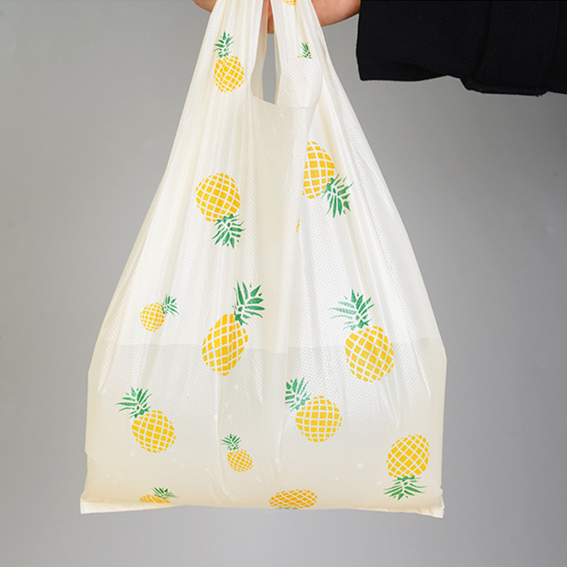 Bolsa de plástico colorida con bonito de frutas, bolsa de de mano, ropa, cocina, compras, , embalaje de reutilizable, 50 Uds.: Amarillo fluorescente