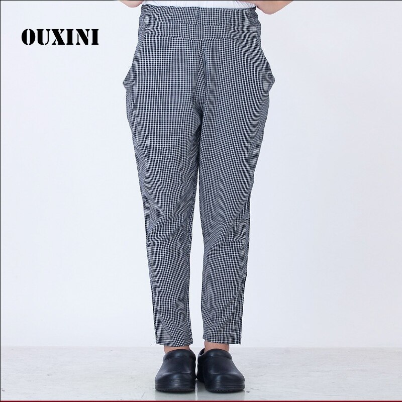 Kesäkokin työhousut harmaat ruudulliset housut hengittävät kokki erikoistyökalut joustava vyötärö kokin työ nauris housut