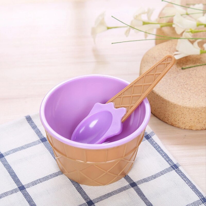 1 Pcs Lovely Kids Ice Cream Bowls With Spoon Reusable For Kids Boys Girls Cute Ice Cream Dessert Tool Set: purple