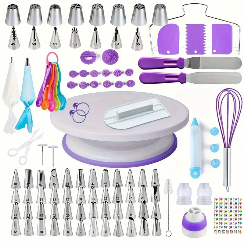 137-- piece ultimate cake decorating set with turntable – stainless steel piping tips, cupcake and baking tools for creative desserts: Purple