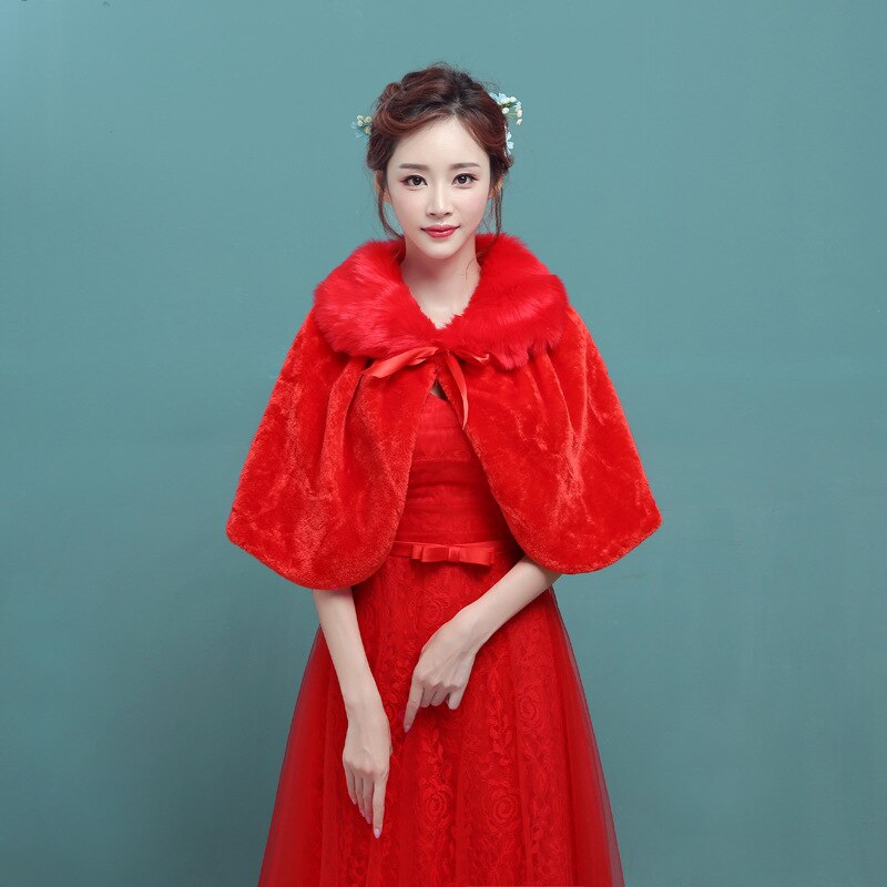 pas cher hiver grande taille fausse fourrure blanc rouge laine boléro ruban mariage Wrap châle mariée veste manteau accessoires