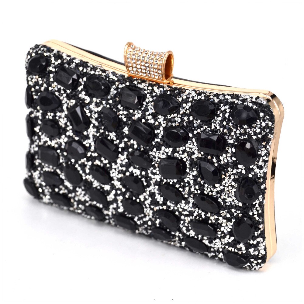 Mode Goedkope Glans Steen Avondtasje Bruiloft Soiree Bridal Zilver Zwart Clutch Purse Met Ketting Handtassen Vrouwelijke Pochette Packet