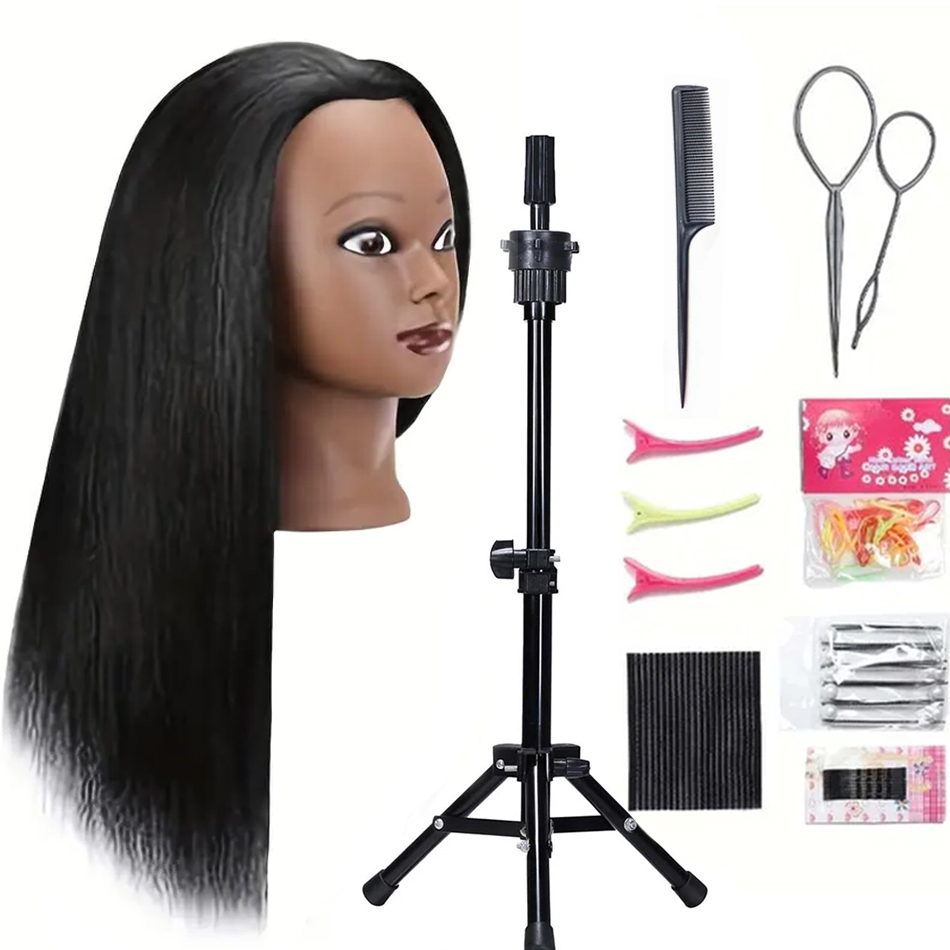 Hair Mannequin Head With Table Clamp Stand Yaki Hair Cosmetology Doll Head For Hairdresser Practice Braiding Training: PURPLE