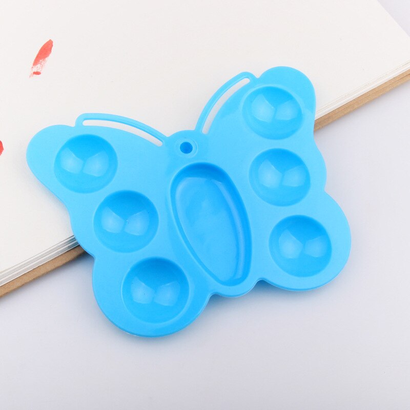 Paleta de pintura de arte plástica de mariposa de 7 pozos bandeja de dibujo de plástico paleta de colores para acuarela al óleo paleta de pintura blanca: 3