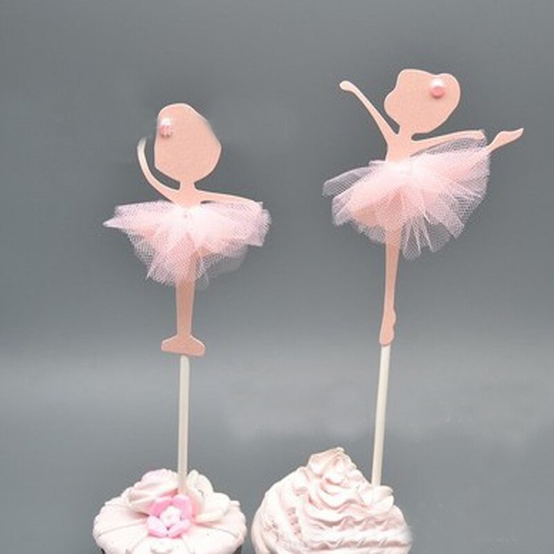 2 unids/pack torta Toppers Cupcake Topper oro brillo bailando chica adorno para torta de bailarina selecciones de pastel decoración para de boda: pink