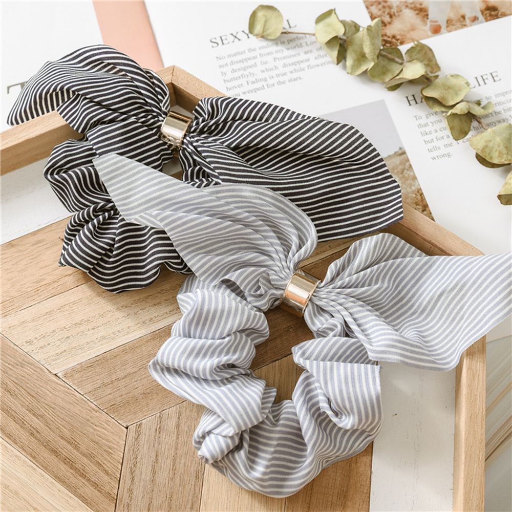 1 stk kanin øre hår scrunchies til kvinder elastisk gummi hår reb stribet gummibånd til piger metal ring slips