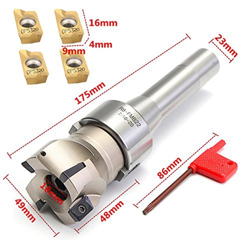 R8 Fmb22 Arbor 400R 50Mm Face End Mill Shell Cutter +4X Apmt1604 Carbide Inserts