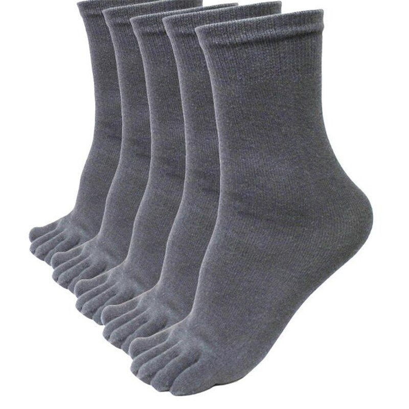 5 Pairs/Lot Solid White Black Gray Men Toe Socks Bamboo Fiber Male Summer Winter Cotton Socks Five/5 Finger Socks: Gray 