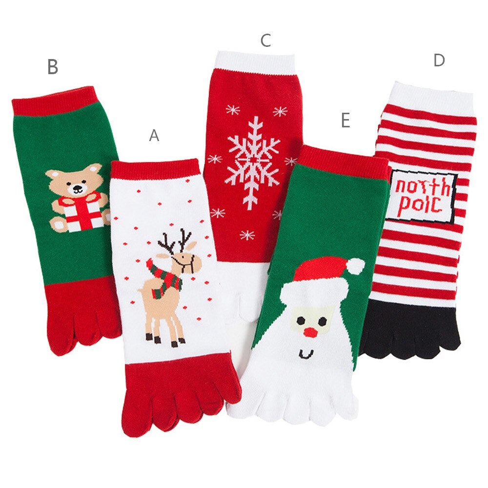 Women Christmas Sock Funny Cartoon Printed Toe Sock Cotton Winter Five Fingers Socks Casual Women Soft Socks #YL5
