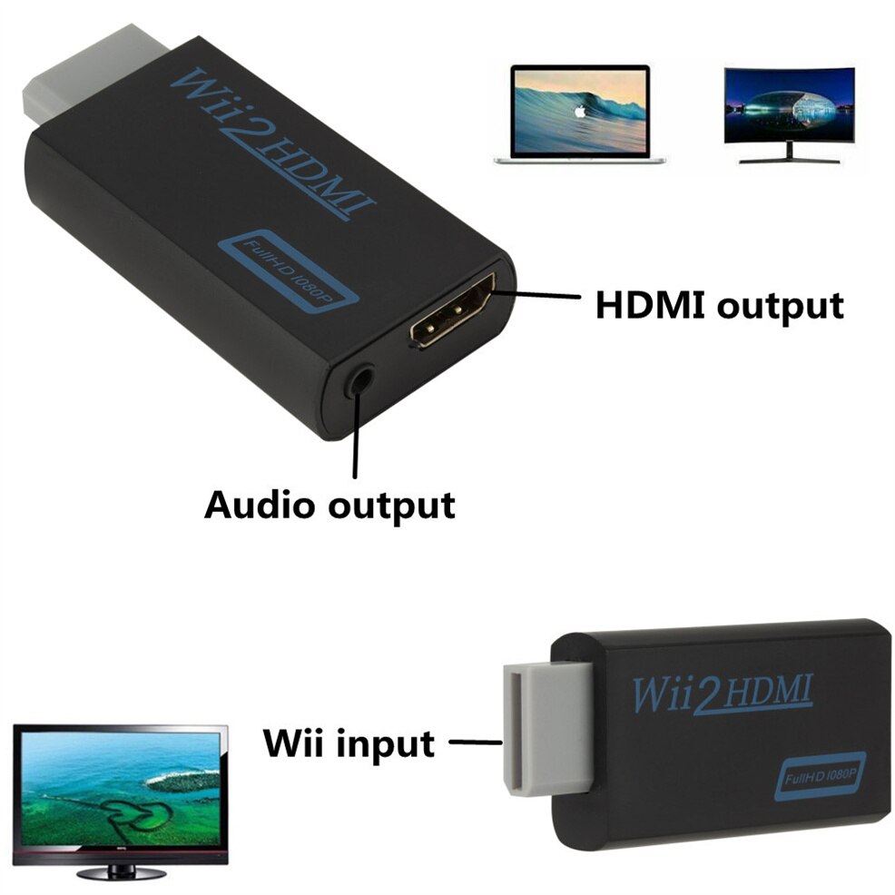 Adaptateur Wii vers HDMI Résolution Full HD 1080p 1 Unité, Convertisseur pour Écran de PC ou de Télévision Haute Définition, Prise Audio de 3,5 mm, Compatible Wii2HDMI