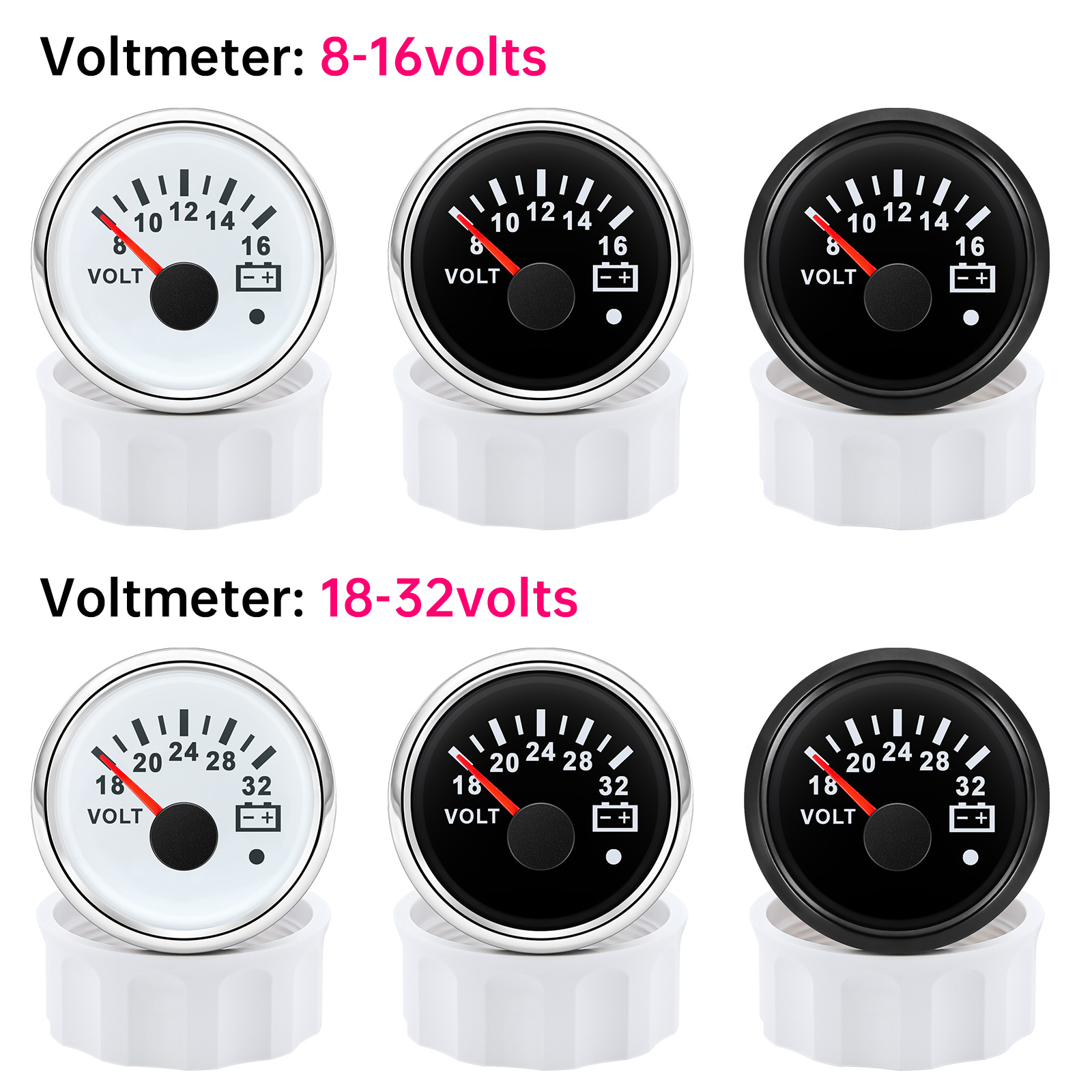 52mm Voltmeter 7 Farben Hintergrundbeleuchtung Spannung 8-16V 18-32V Volt Meter Gauge mit Warnlicht Universal für 12V 24V Boot Auto Marine