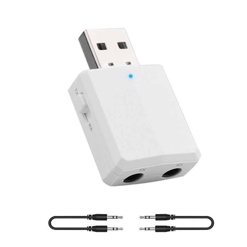 Rovtop USB Bluetooth 5.0 émetteur récepteur Dongle 3 en 1 EDR stéréo sans fil Audio adaptateur pour voiture casque PC TV maison: 3 in 1 White