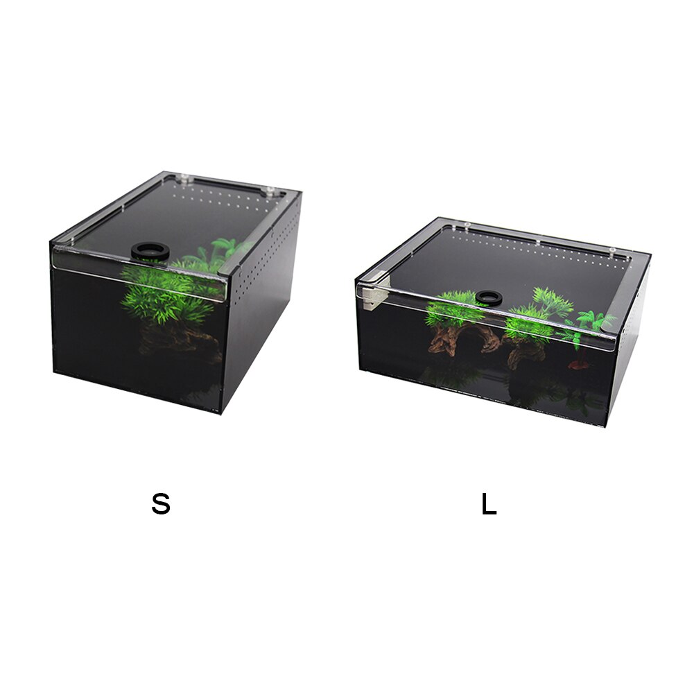 Tortoise Geckos Terrarium Rectangle Clear Front Top Acrylic Feeding Box Sliding Cover Insect Spider Reptile Breeding Tank Lizard