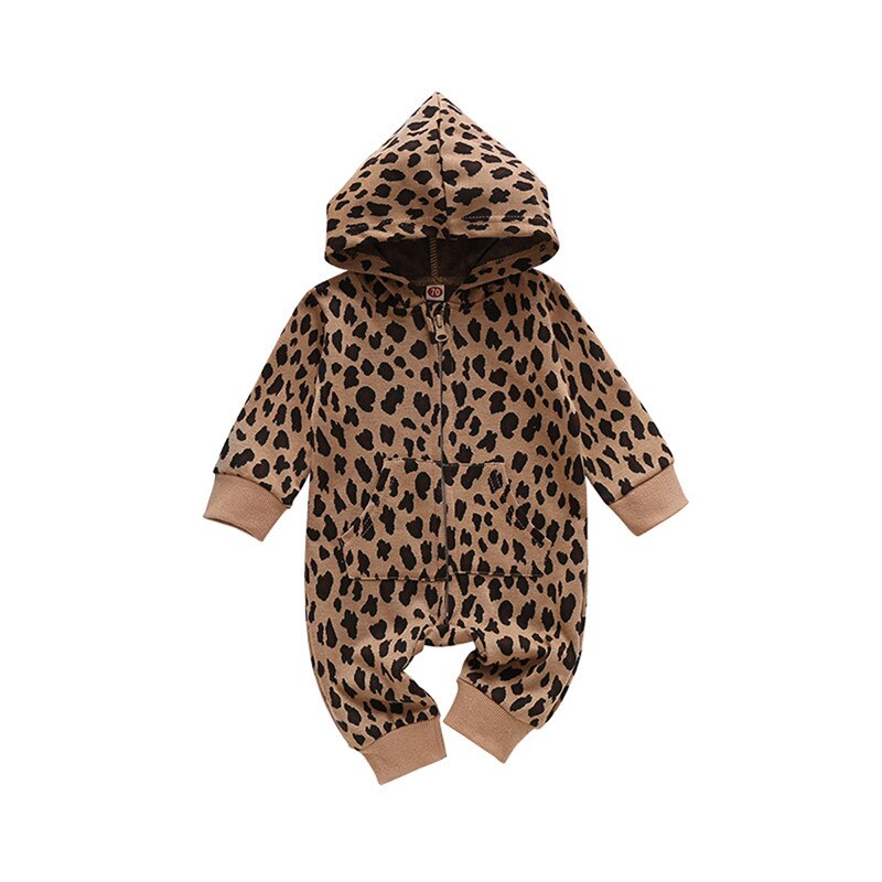 3-24M Peuter Lange Mouw Steekzakken Jumpsuit Pasgeboren Baby Meisjes Jongens Luipaard Print Romper Baby Hooded Speelpakje 3-24M