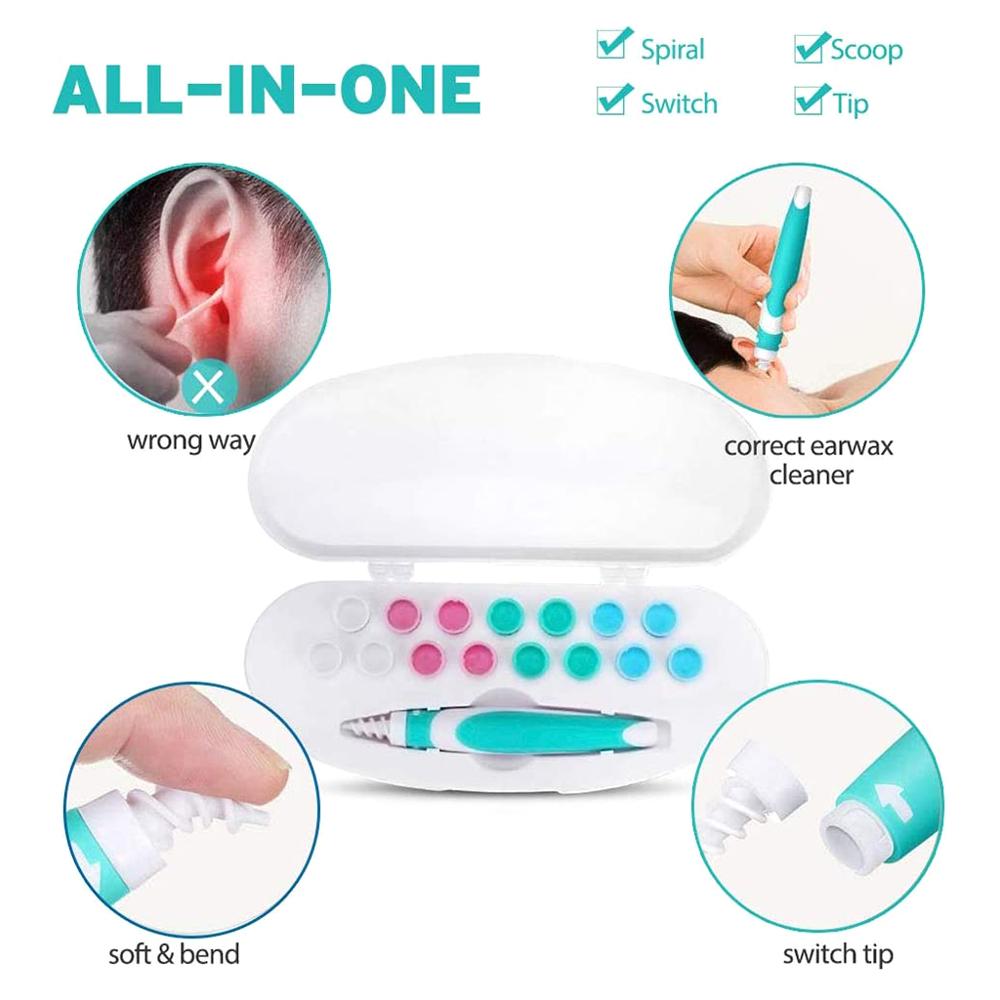 Nettoyeur d'oreilles, cure-oreille, spirale, avec 16 embouts de rechange, outils de soins, avec boîte