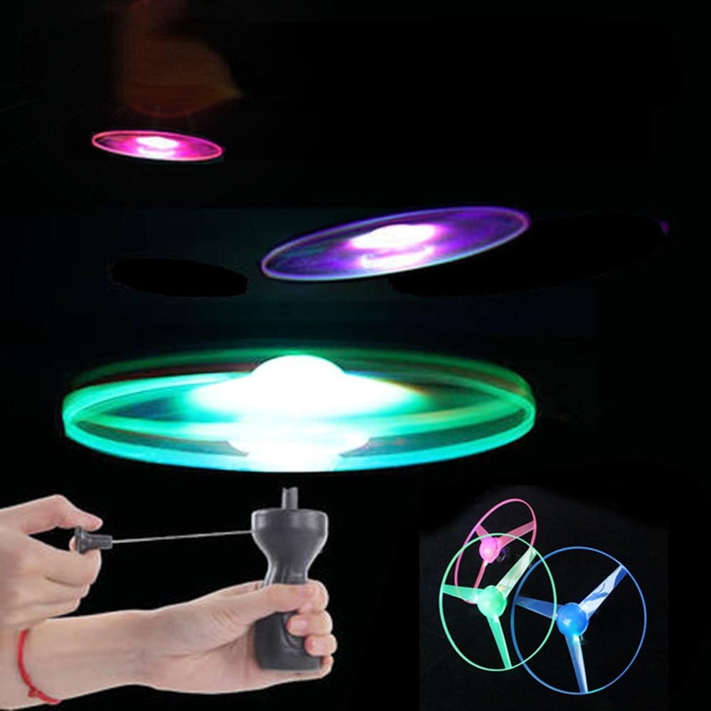 Led Verlichting Flying Disc Propeller Helicopter Speelgoed Trekkrachtkoord Vliegende Schotels Ufo Tol Kids Outdoor Speelgoed Leuk Spel Sport