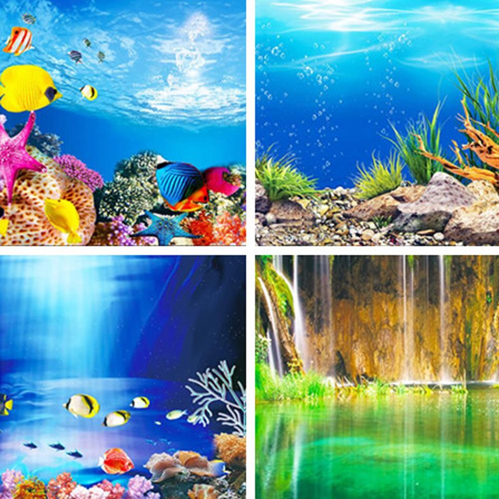3D Aquarium Sticker Landscape Poster Fish Tank Background Painting Sticker Double-sided Ocean Sea Plants Backdrop Aquarium Decor