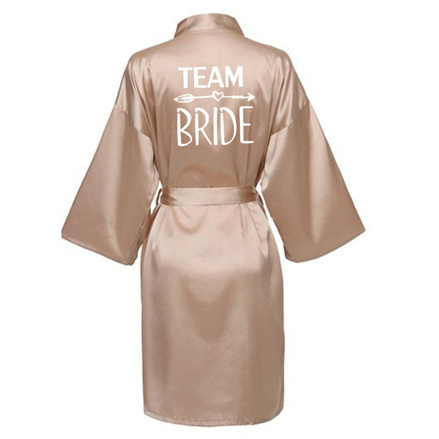 Wedding Party Team Bride Robe With White Letters Kimono Satin Pajamas Bridesmaid Bathrobe SP004